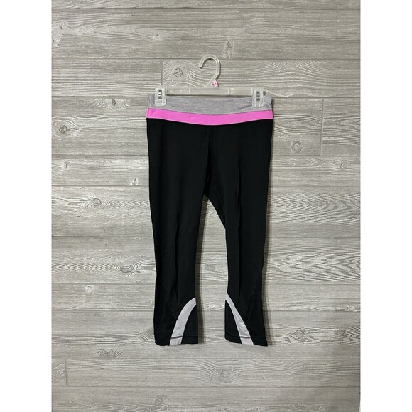 LULULEMON Size 6 Run Inspire Crop II Black Purple Leggings - Picture 1 of 7